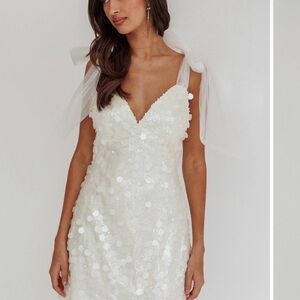 Ivory Sequin Tie-Strap V-Neck Dress